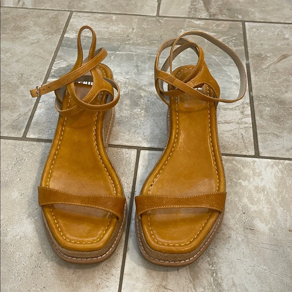 PAIGE Jamie Platform Wedge Espadrille Sandal Mango Leather 8.5